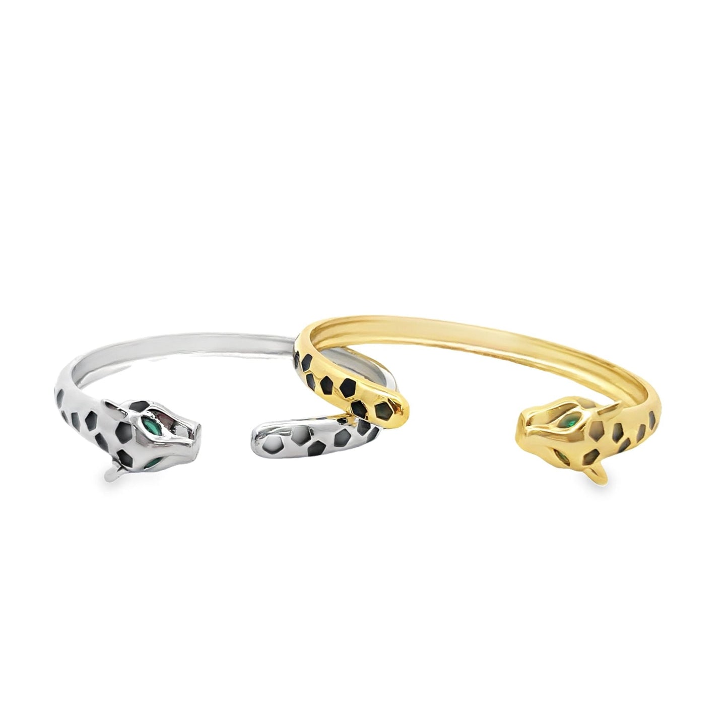 Wide Smooth CZ Paved Leopard Bangle Bracelet (B132)