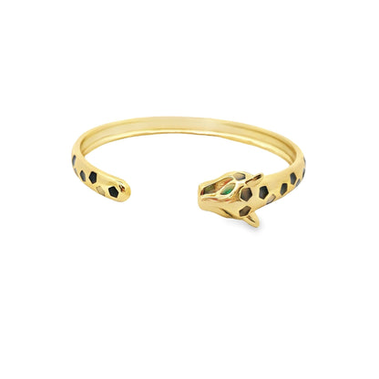 Wide Smooth CZ Paved Leopard Bangle Bracelet (B132)